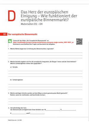 Arbeitsblatt Europäischer Binnenmarkt